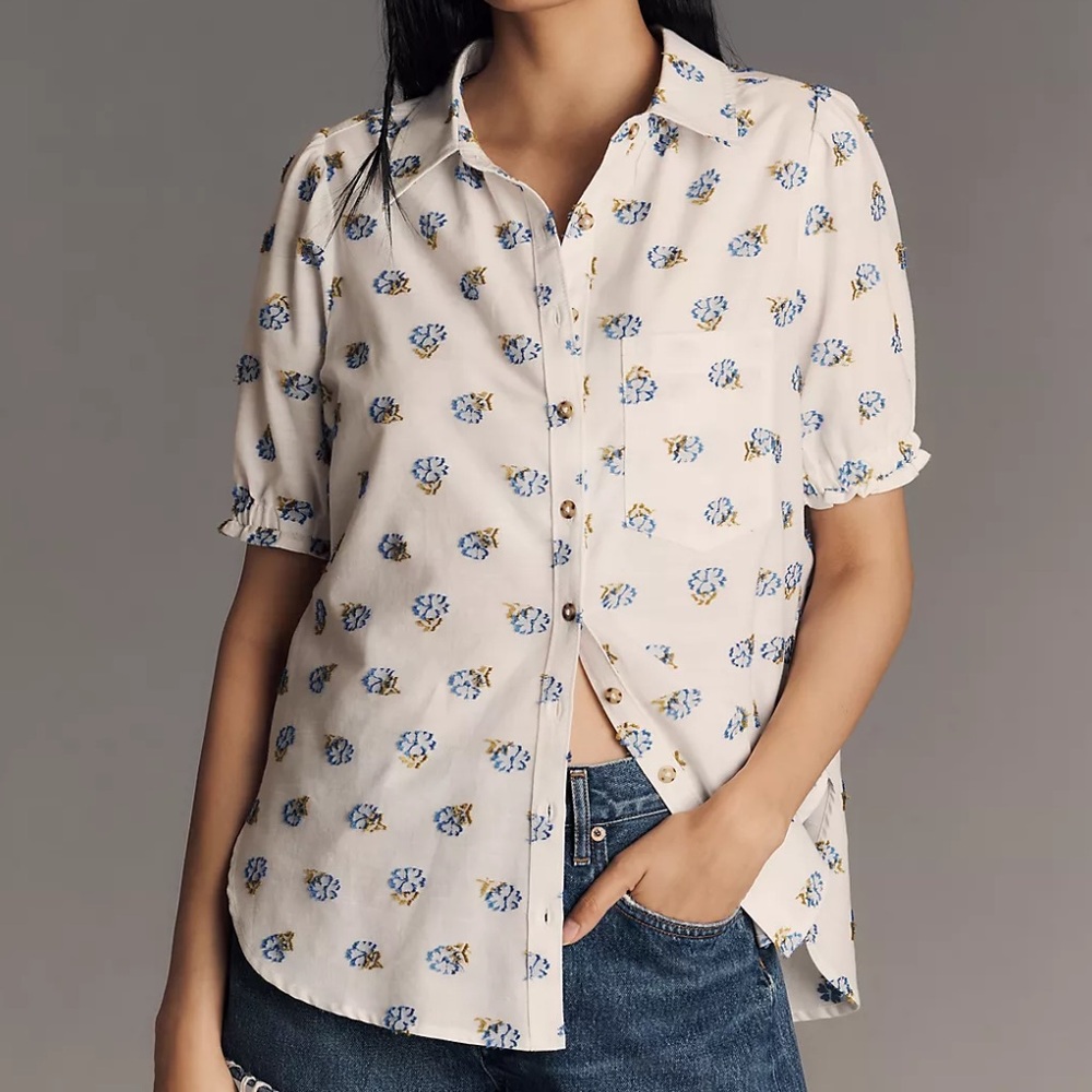 Pilcro White Floral Button-Down Shirt